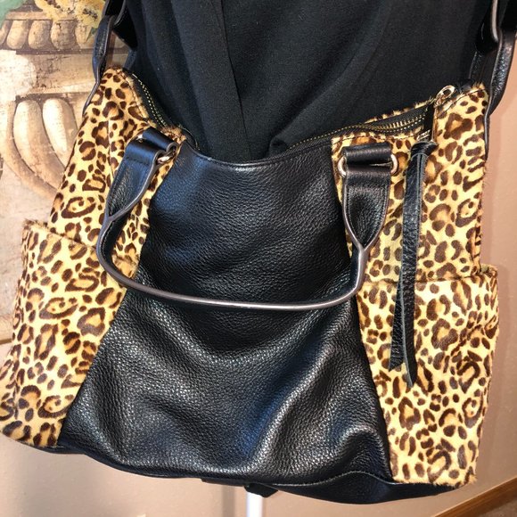 Aimee Kestenberg Tamitha Satchel Leopard Calf Hair Genuine Leather Purse - Picture 3 of 16